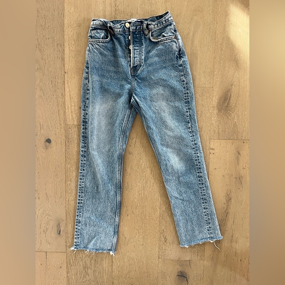 Reformation High Waist Raw-Hem Straight Leg Jean